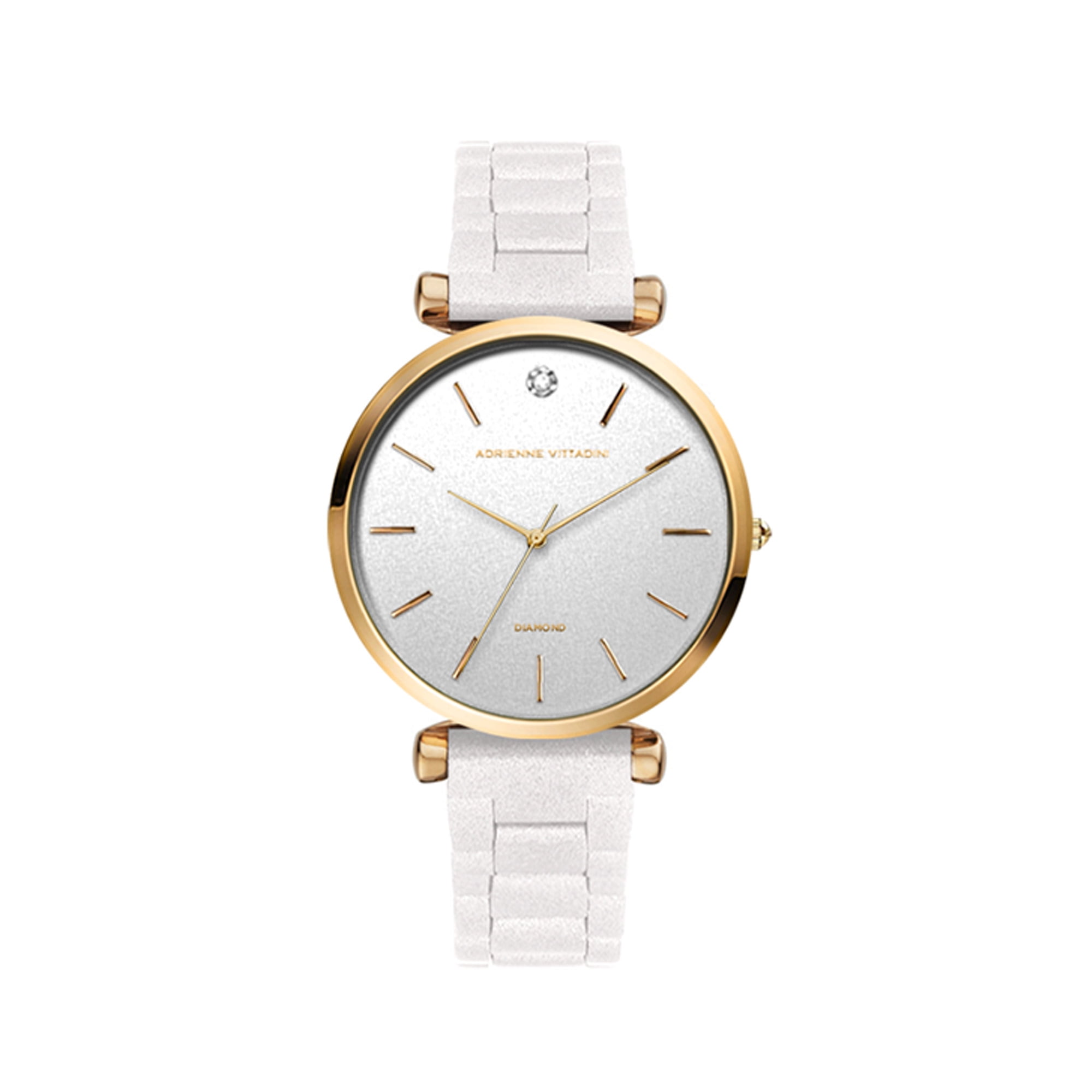 Adrienne Vittadini Diamond Dial White Dial and White Metal Analog