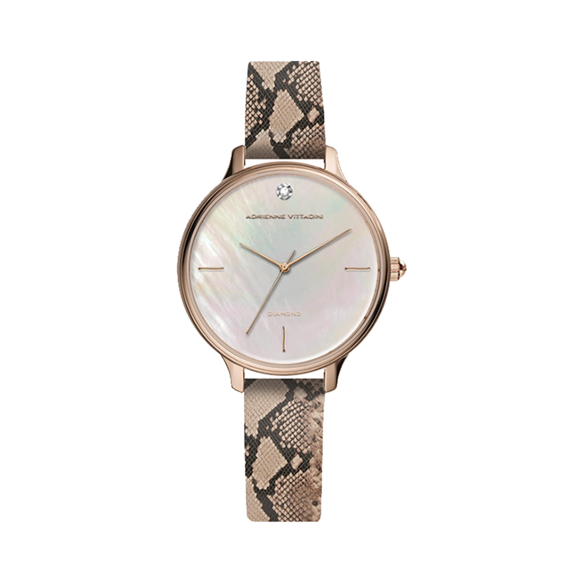 Adrienne Vittadini Iridescent Dial and Blush Snake Print Leather Analog  Watch