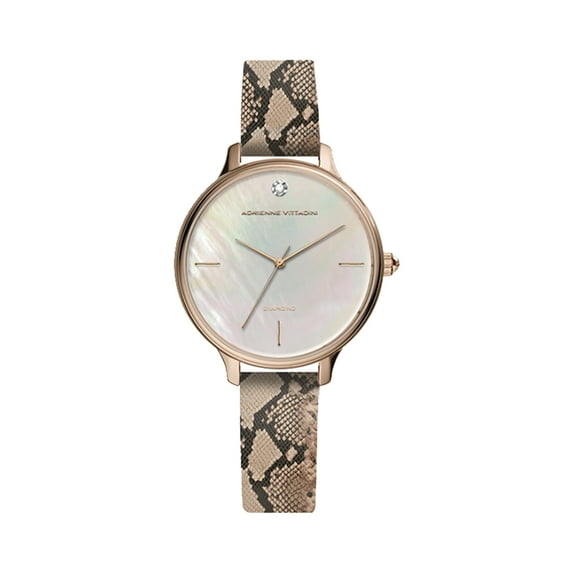 Adrienne Vittadini Iridescent Dial and Blush Snake Print Leather Analog Watch