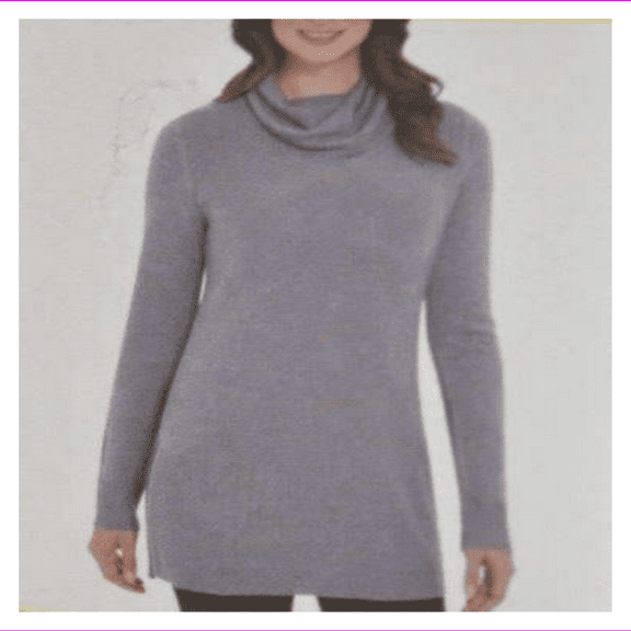 Adrienne Vittadini Women's Cowl Neck Longer Sweater L/Steel Heather