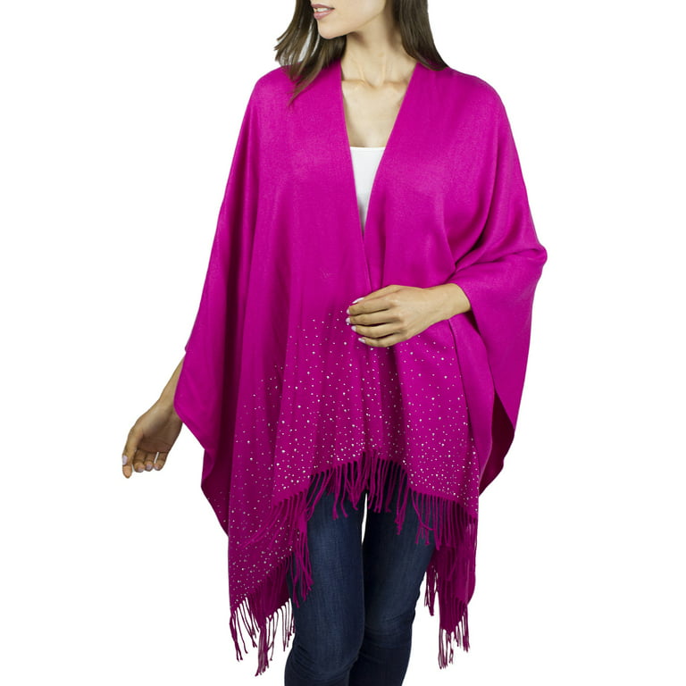 Adrienne Vittadini Women's Fuschia Wrap with Silver Studded Border and  Fringe 