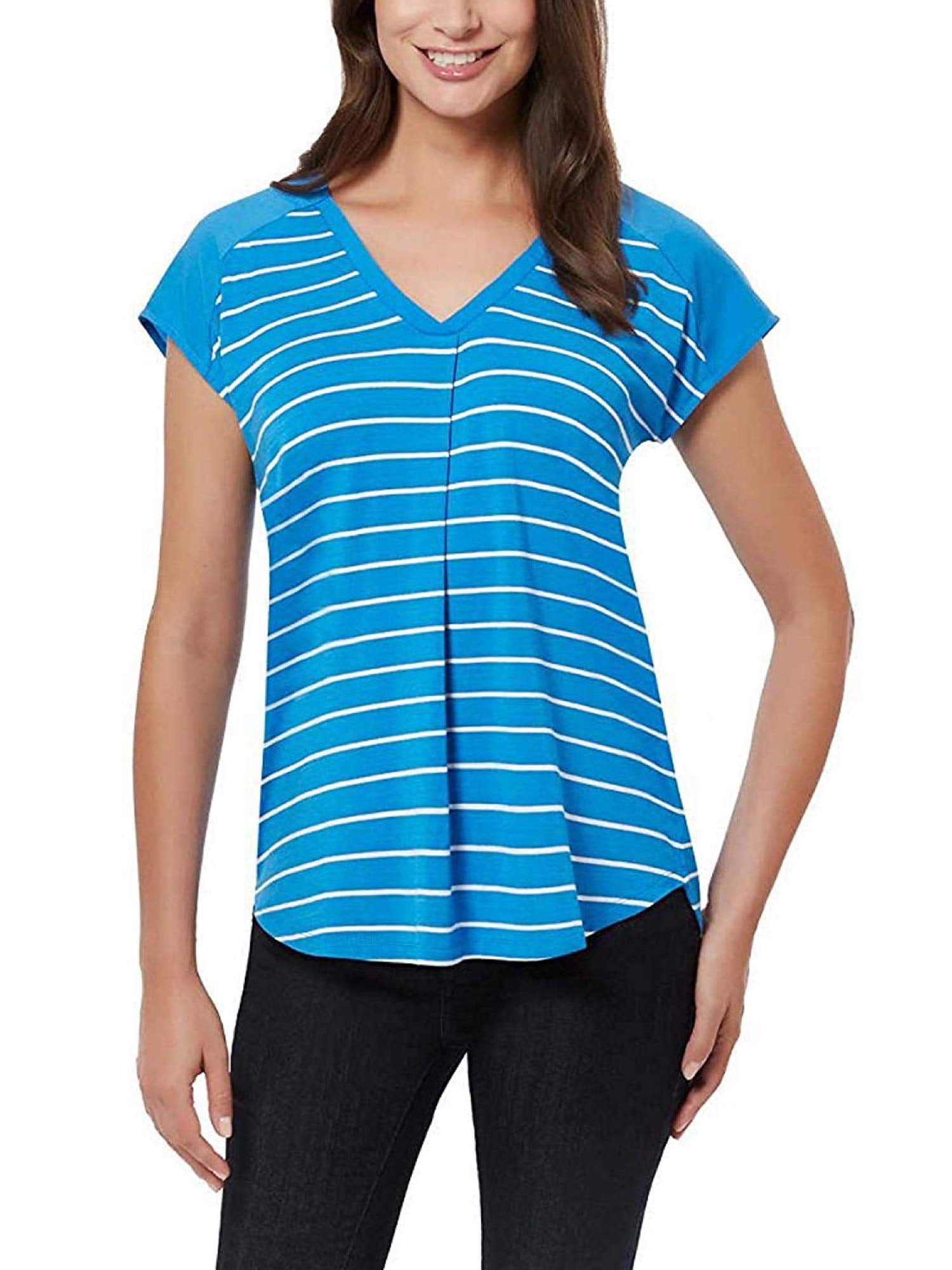 Adrienne Vittadini Women's, Short Sleeve V-Neck Top, Blue, M - Walmart.com