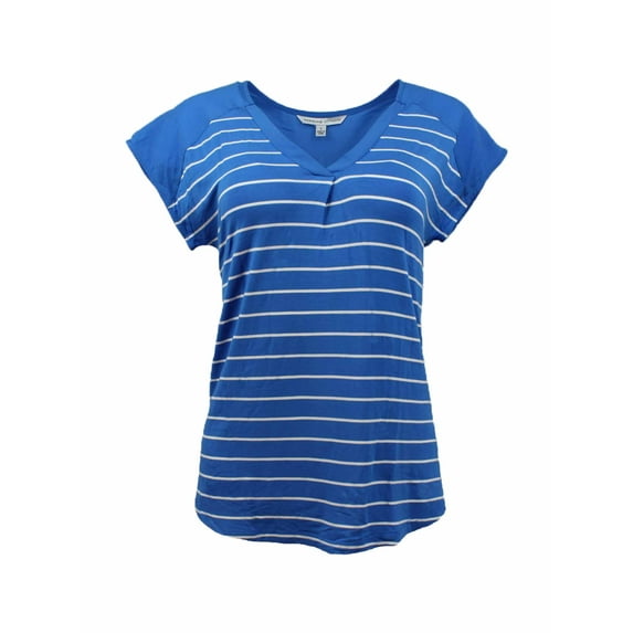 Adrienne Vittadini Women's, Short Sleeve V-Neck Top, Blue, XL