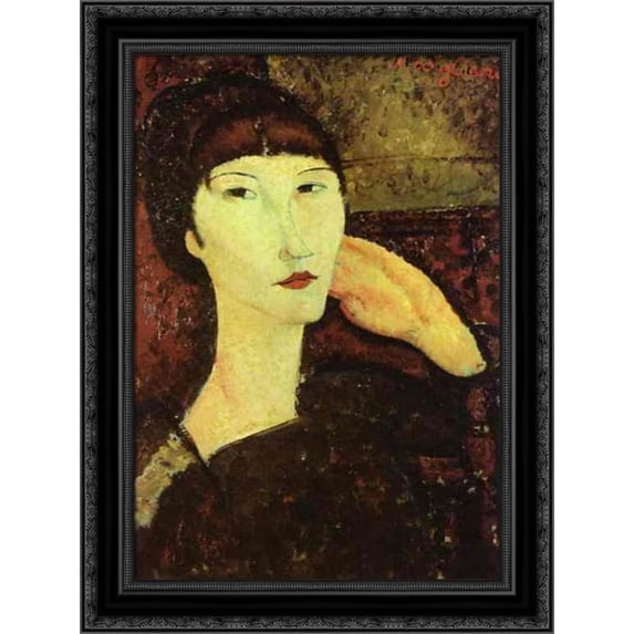 Adrienne (Woman with Bangs) 19x24 Black Ornate Wood Framed Canvas Art by Modigliani, Amedeo