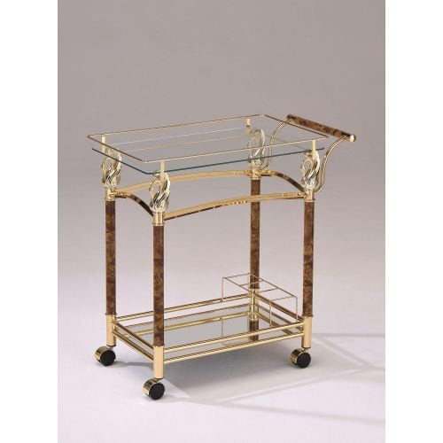 Helmut 31" Gold Plated and Clear Glass Bar Cart with Storage