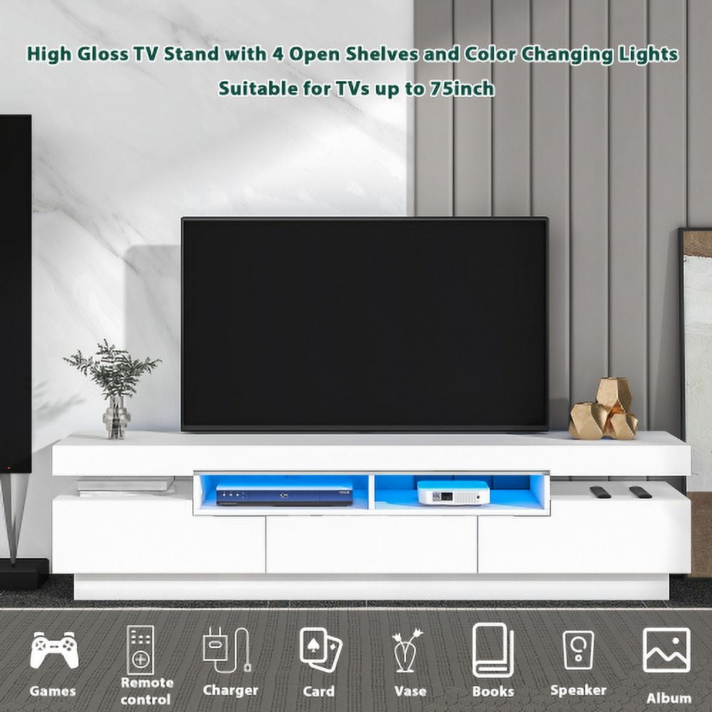 Adrinfly OnTrend TV Stand with 4 Open Shelves, Modern High Gloss