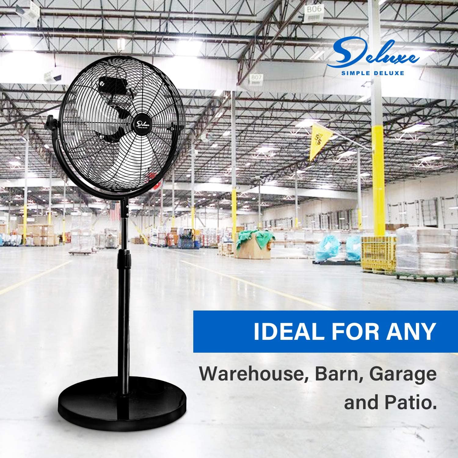 Adrinfly Simple Deluxe 20 Inch Pedestal Standing Fan, High Velocity, Heavy Duty Metal For Industrial, Commercial, Residential, Greenhouse Use, Black