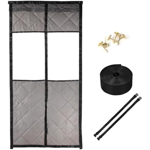 Adsorbent Thermal Insulated Door Curtain, Visible Windproof Winter Summer Divider with Large Clear Window, Automatic Closing Doorway Screen Cover for Front/Back Doors$$Tools & Hardware Other