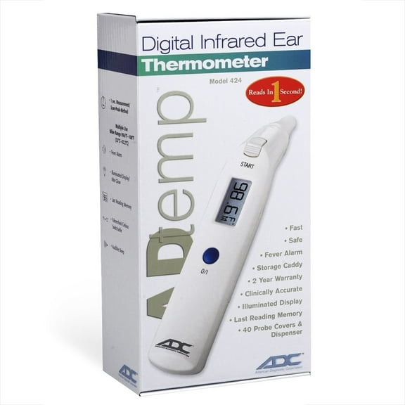 Adtemp Tympanic Ear Thermometer LCD Display 424 1 Each