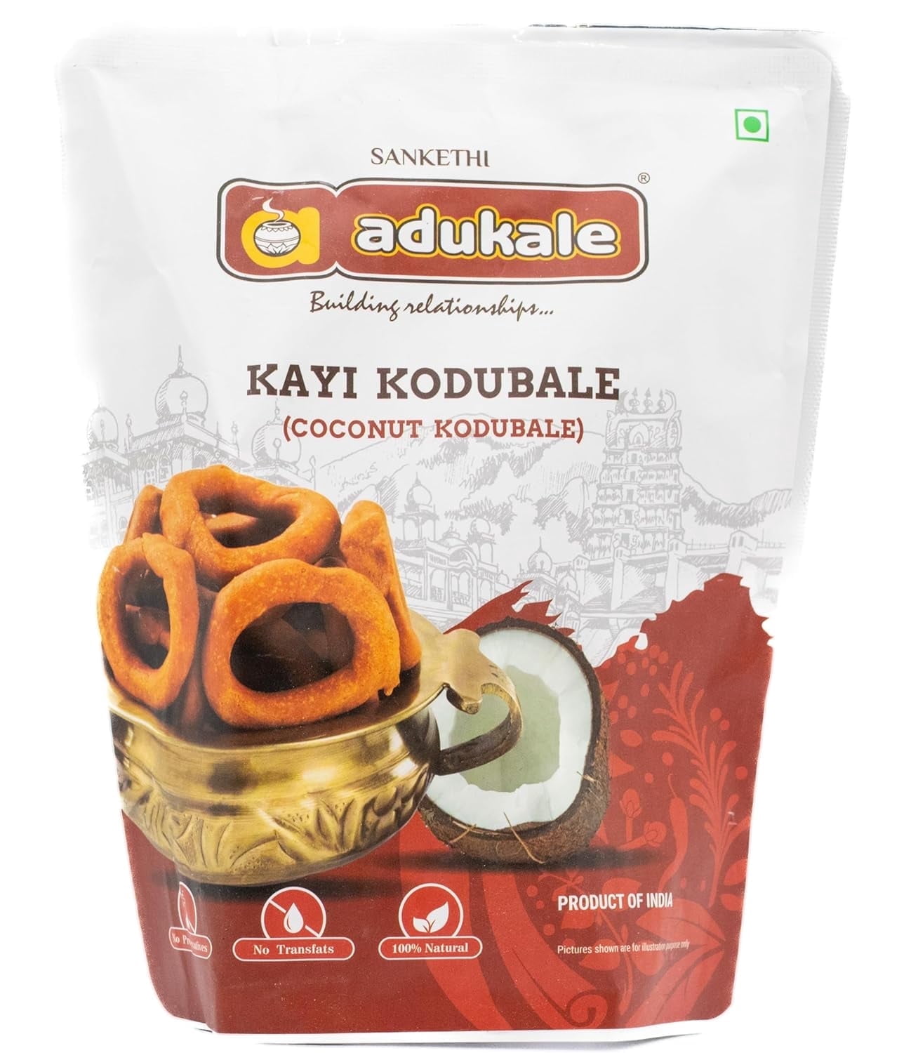 Adukale Kayi Kodubale Coconut Spice Crackers, 180 G, pack of 5
