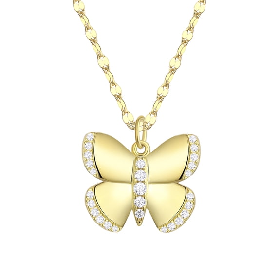 Adult 14KT Gold Flash Plated Butterfly Necklace with Simulated Diamonds