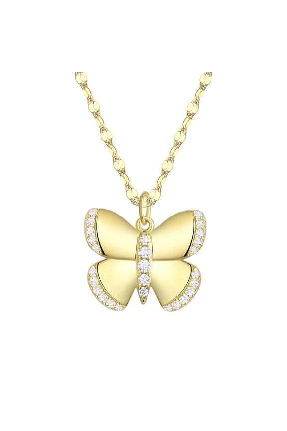 Adult 14KT Gold Flash Plated Butterfly Necklace with Simulated Diamonds