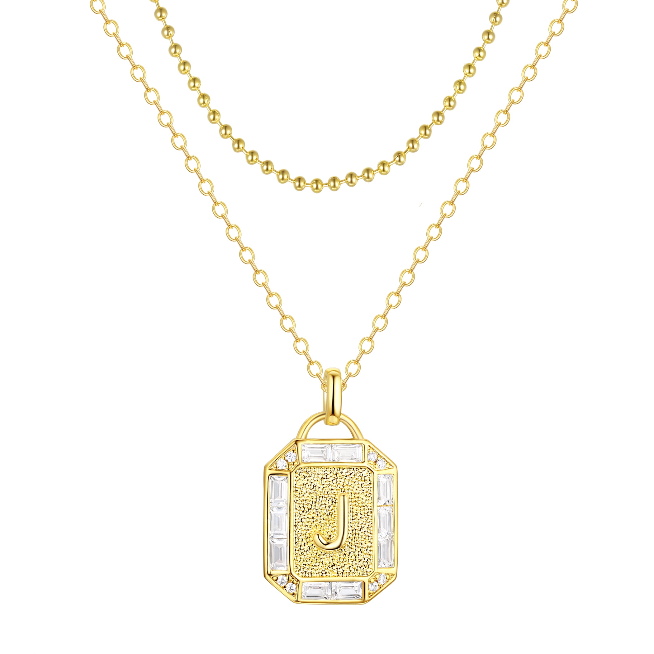 Adult 14KT Gold Flash Plated Initial Double Necklace Set with Simulated Diamonds
