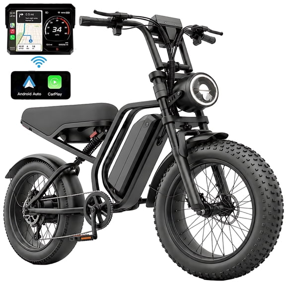 Gegaibe Electric Bike for Adults with CarPlay & Android Auto, 1500W Peak Motor, 20"Fat Tire Ebike, UL2849