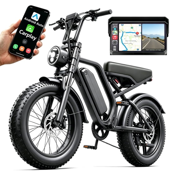 Gegaibe 20" Fat Tire Electric Bike for Adults,CarPlay & Android Auto Compatible,1500W Peak Full Suspension E Mountain Bike