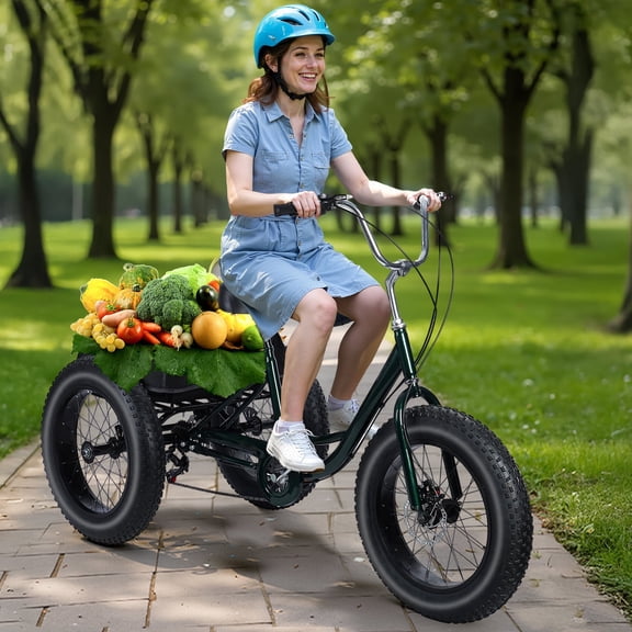 WETLA Adult 3-Wheel Bike - 20" Fat Tires, 7-Speed & Double Disc Brakes, 450 lb Capacity with Basket