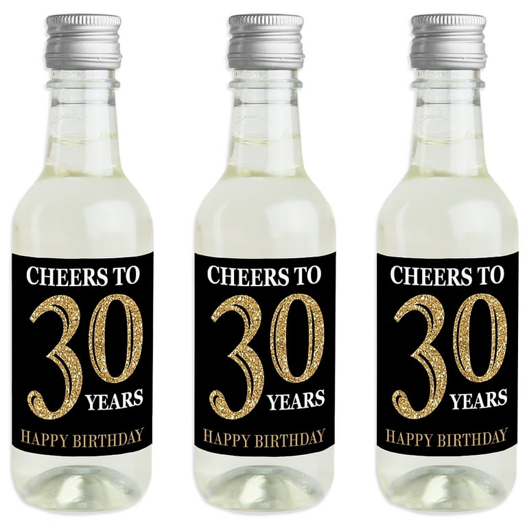 Adult 30th Birthday Gold Mini Wine and Champagne Bottle Label Stickers Birthday Party Favor Gift for Women and Men