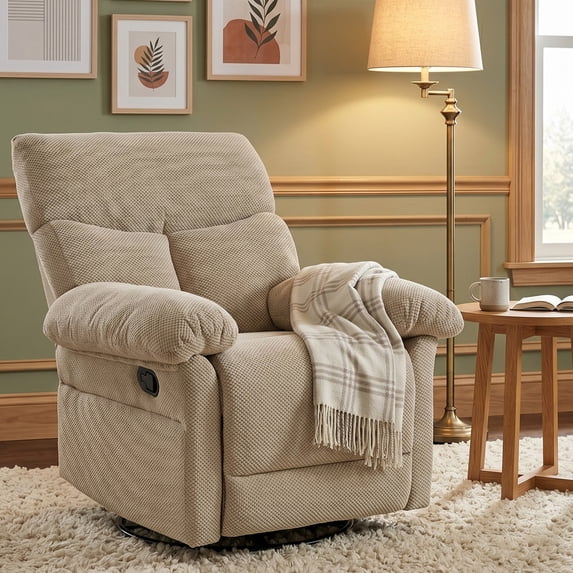 Adult 360° Recliner Chair Swivel Rocker Recliner ，Glider with Plush ...