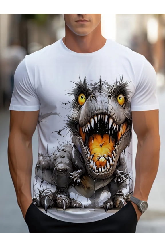 Adult 3D T-Rex Print T-Shirt - Full Body Pattern with Roaring Dinosaur Face and Sharp Teeth, Comfortable Crew Neck Casual Themed Event Shirt Unisex - Machine Washable