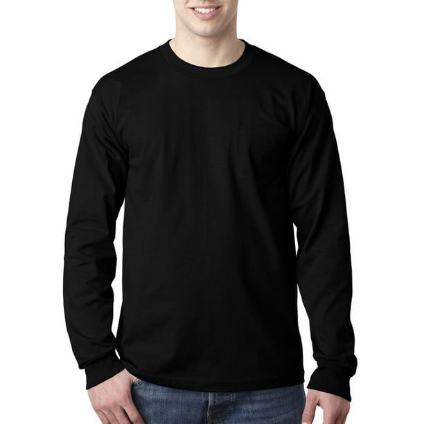 Adult 6.1 oz., 100% Cotton Long Sleeve Pocket T-Shirt BLACK