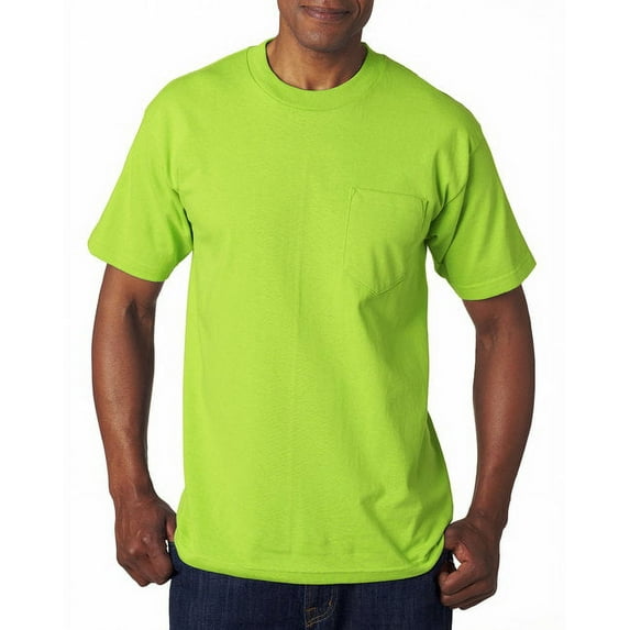 Adult 6.1 oz., 100% Cotton Pocket T-Shirt LIME GREEN 2XL