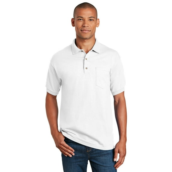 Adult 6 oz., 50/50 Jersey Polo with Pocket - WHITE - M