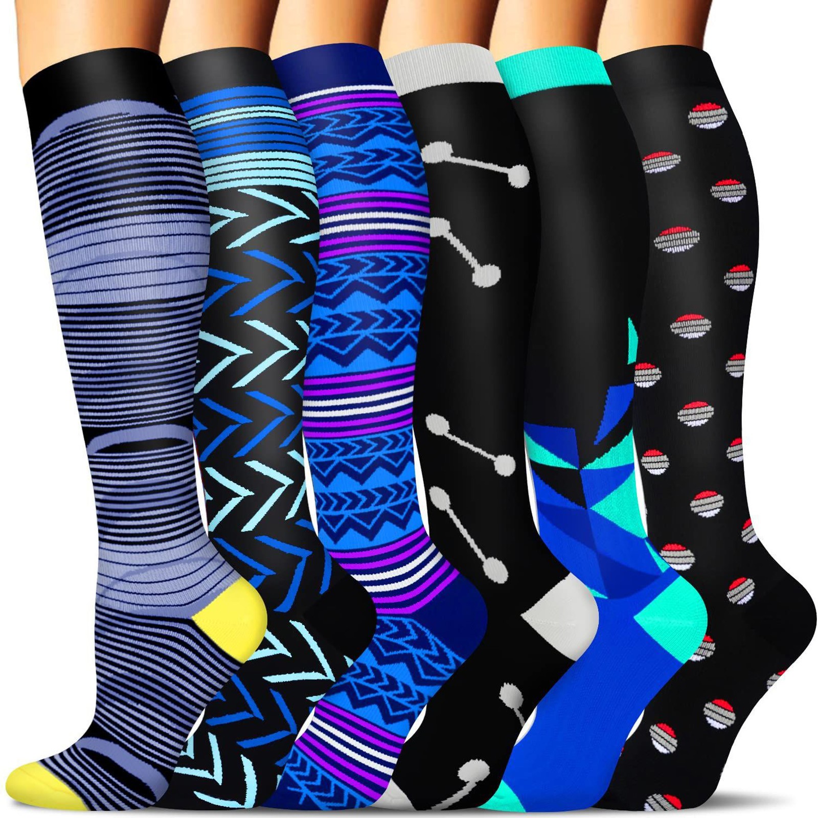 Adult 6Pcs Casual Sports Pressure Socks Breathable Elastic Socks Yoga Socks