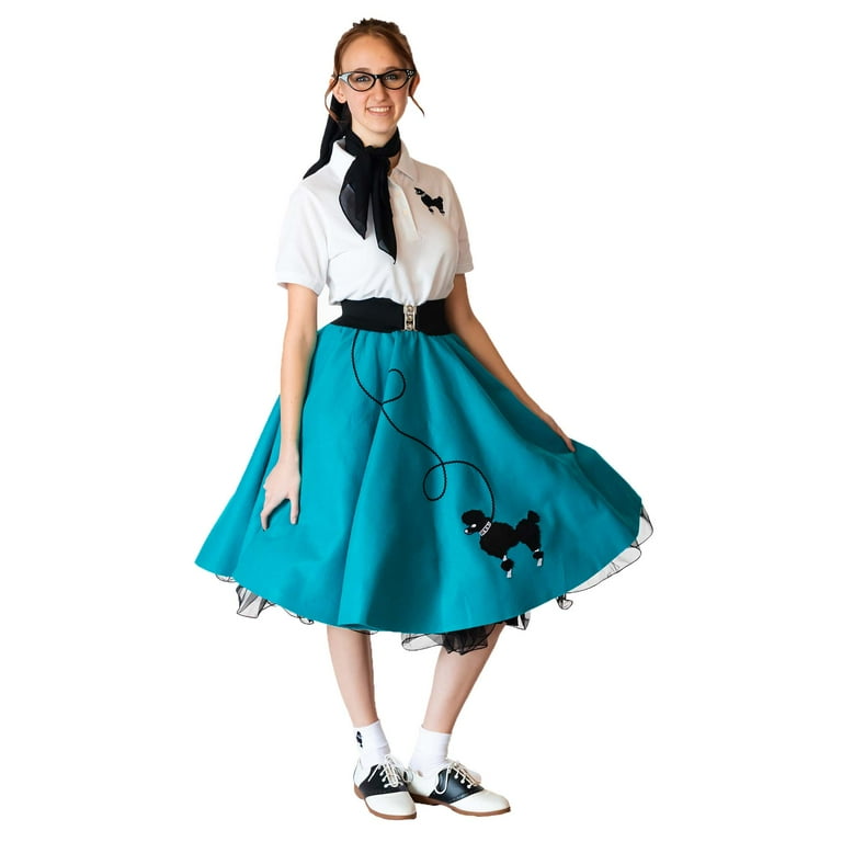 Adult 7 pc 50 s Poodle Skirt Costume Outfit Teal Medium