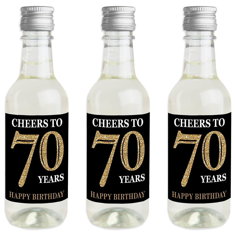 Adult 70th Birthday - Gold - Mini Wine and Champagne Bottle Label