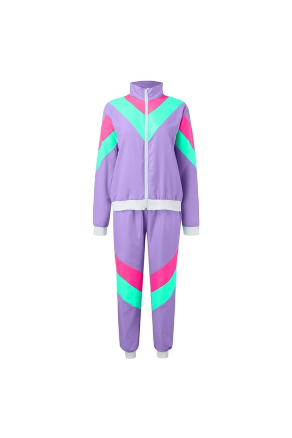 Adult 80S Tracksuit Retro Hop Windbreaker Disco Tracksuit Sets Colorblock Outfits Set M