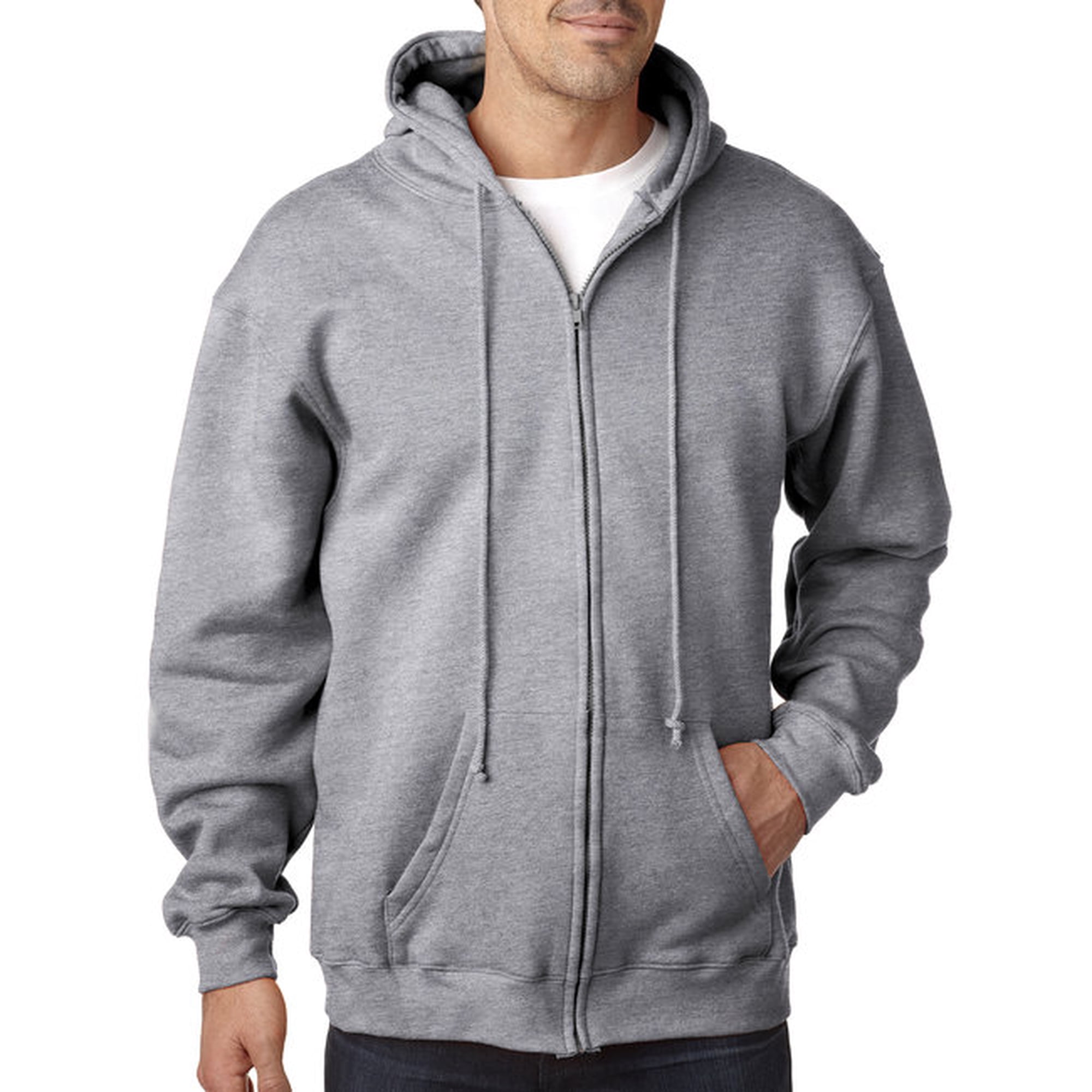 Adult 9.5oz., 80% cotton/20% polyester Full-Zip Hooded Sweatshirt - DARK ASH  - XL - Walmart.com