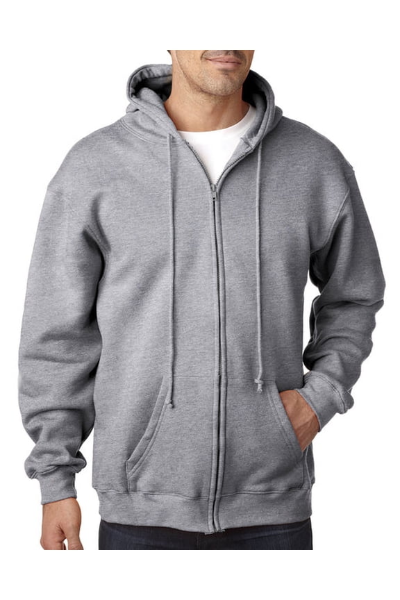 Adult 9.5oz., 80% cotton/20% polyester Full-Zip Hooded Sweatshirt - DARK ASH - XL