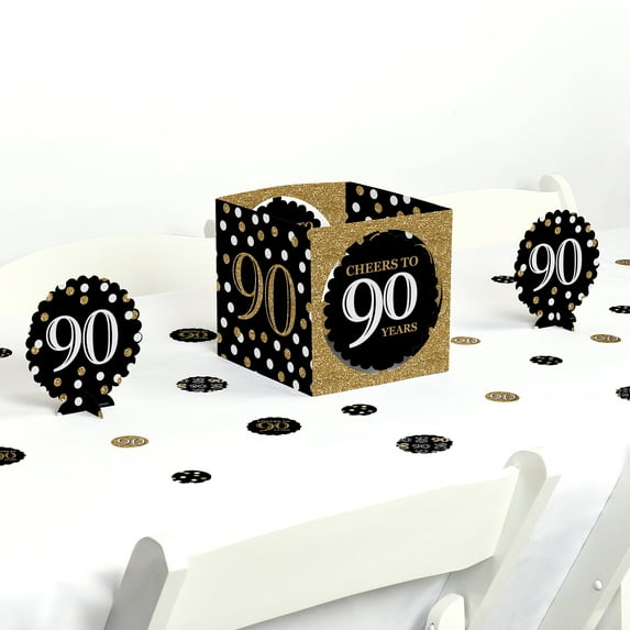 Adult 90th Birthday - Gold - Birthday Party Centerpiece & Table Decoration Kit