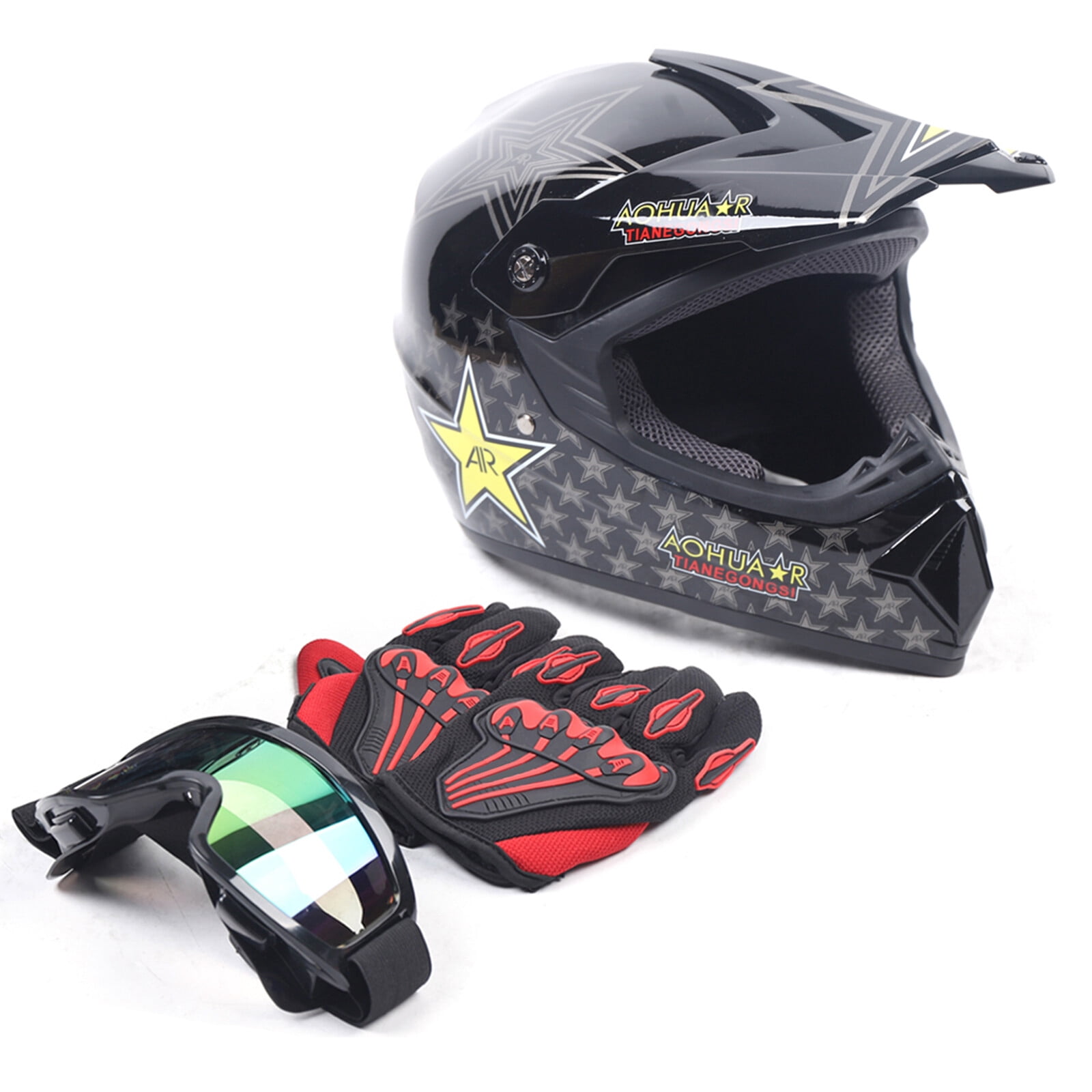Adult ATV Motocross Dirt Bike Motorcycle Off-Road Helmet w/ Goggles Gloves