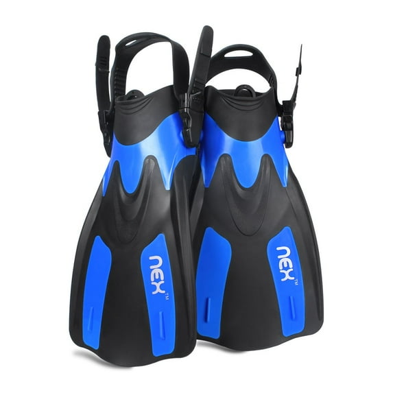 Adult Adjustable Snorkeling Diving Fin- Short Blade, Adjustable Flippers, Diving Equipment, 1 Pair – Blue Small Size