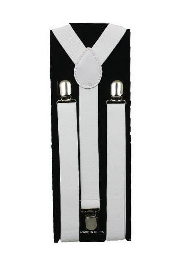 Adult Adjustable Suspenders White 1.5" Wide Stretch Clip On Braces Suspenders