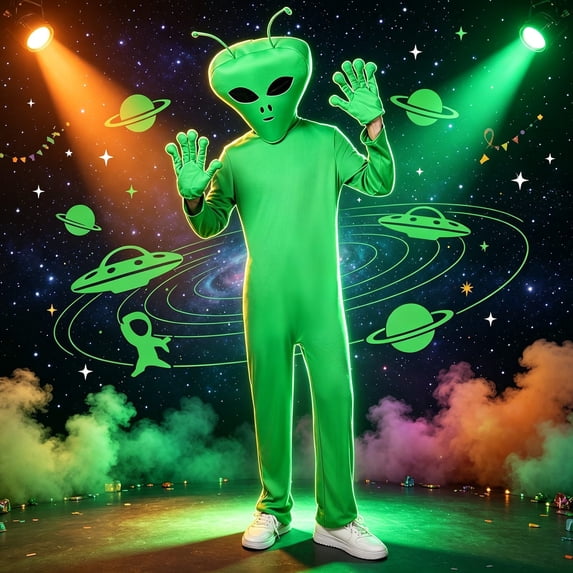 Adult Alien Jumpsuit Unisex With Headpiece Sci Fi Outfit For Halloween Party Cosplay