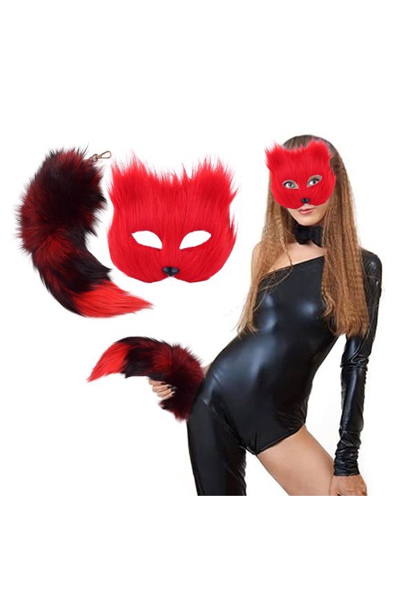 Adult Animal Face Guard With Realistic Tail Keychain Pendant For Dance Parties Events