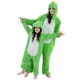 thumbnail image 1 of Adult Animal Onesies Pajamas Womens Mens Fuzzy Fleece Hooded Jumpsuits Sleepwear Cute Family Pajama Rompers Green, M, 1 of 6