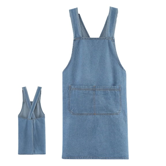Adult Apron, Lightweight Cotton Apron with Front Pocket, Denim Cross Back Aprons, Durable & Stain-Resistant