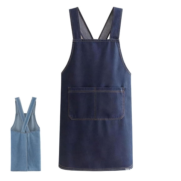 Adult Apron, Lightweight Cotton Apron with Front Pocket, Denim Cross Back Aprons, Durable & Stain-Resistant