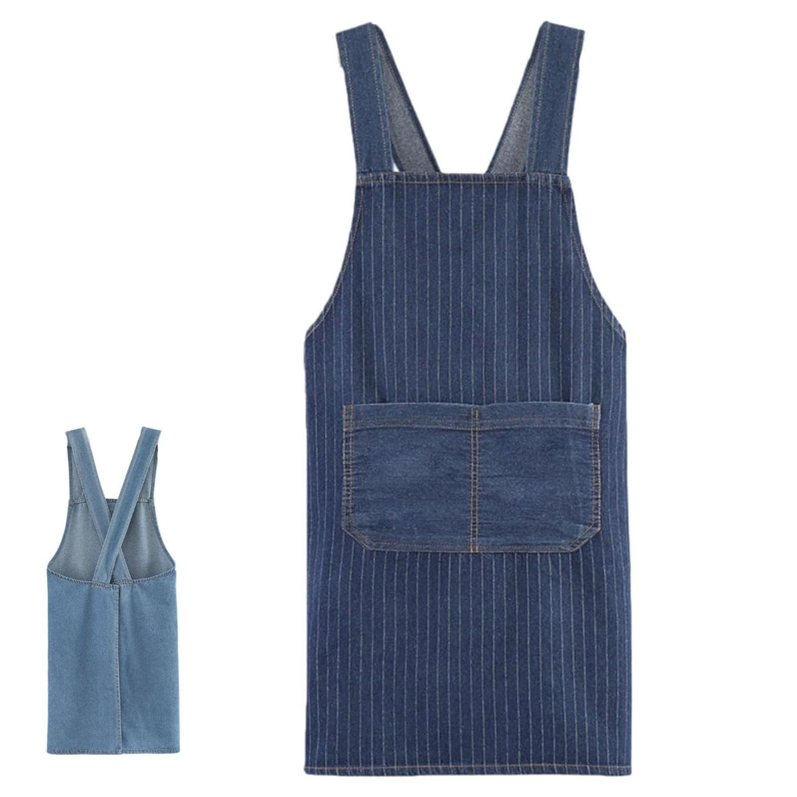 Adult Apron, Lightweight Cotton Apron with Front Pocket, Denim Cross Back Aprons, Durable & Stain-Resistant