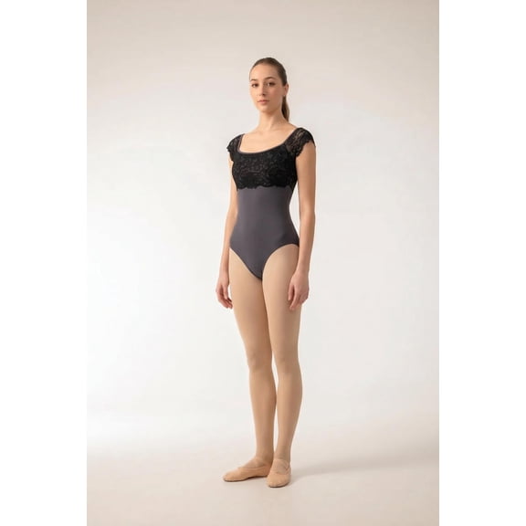 Slemon Adult Ballet Leotards for Women Short Sleeve Square Neck Lace Dance Bodysuit