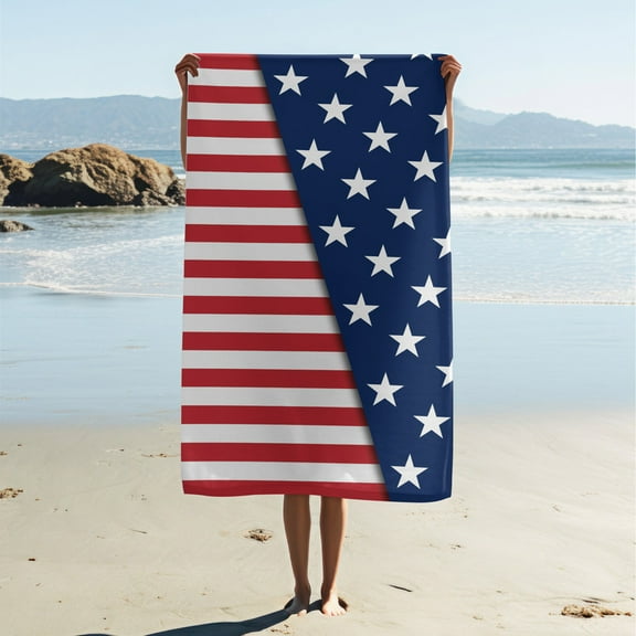 Adult Beach Towel, Modern Simple Beach Towel, American Flag Print Bath Towel