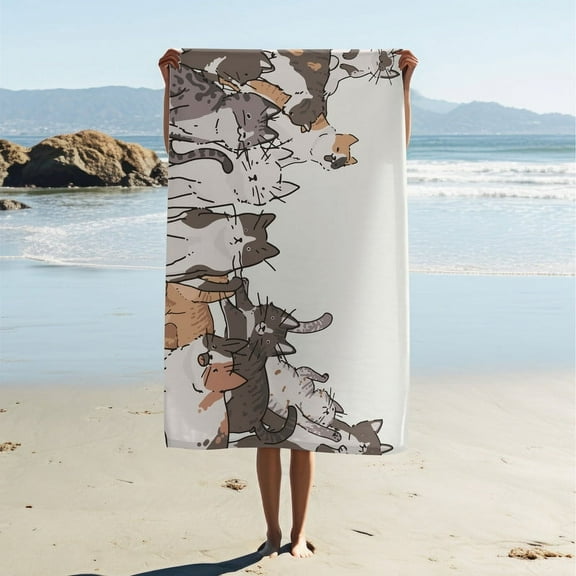 Adult Beach Towel, Modern Simple Beach Towel, Cat Print Bath Towel