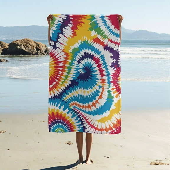 Adult Beach Towel, Modern Simple Beach Towel, Colorful Tie-Dye Printed Bath Towel