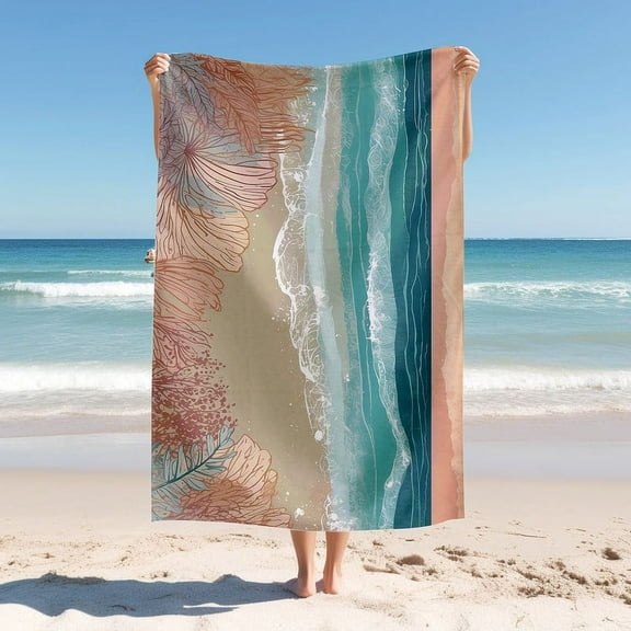 Adult Beach Towel, Modern Simple Beach Towel, Seaside Beach Print Bath Towel