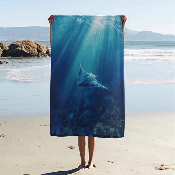 Adult Beach Towel, Polyester Beach Towel, Manta Ray Print Bath Towel