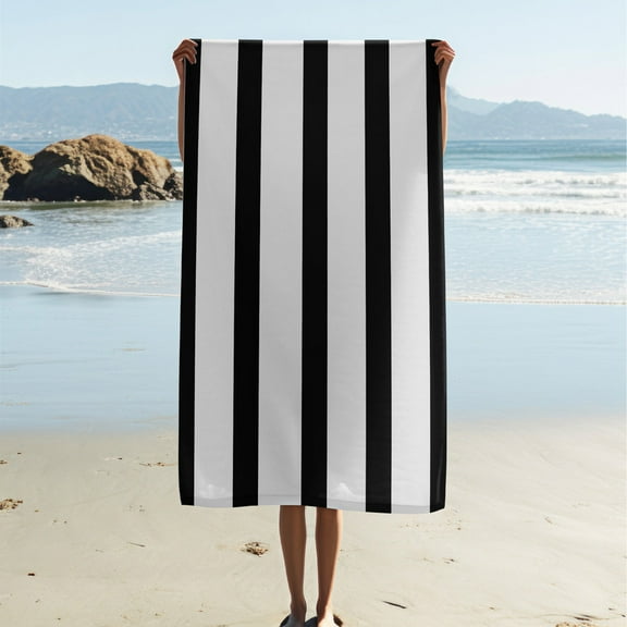 Adult Beach Towels, Children'S Beach Towels, Modern Simple Beach Towels, Black And White Striped Bath Towels