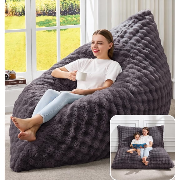 Adult Bean Bag Chair 3 in 1 Convertible Large Bean Bag Sofa | Bubble Dark Grey,Machine Washable,Removable Cover,Easy Convert And Install, Oversied Floor Bed,For Livingroom Bedroom
